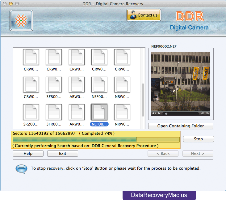 Mac Data Recovery for Digital Camera Screenshots